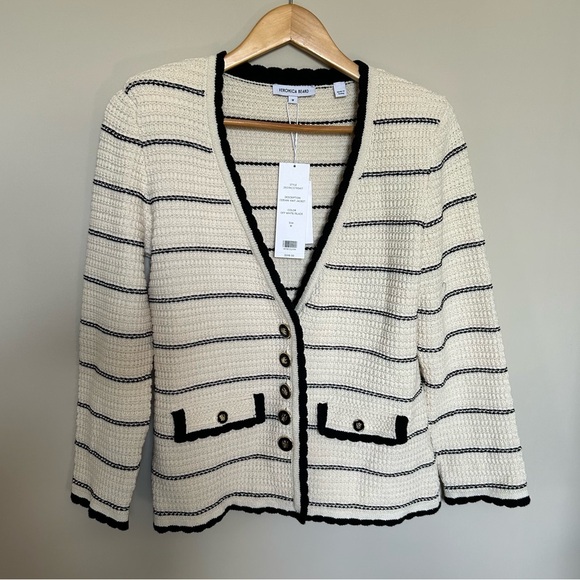 Veronica Beard Ceriani Knit Jacket in Off-White/Black - Picture 5 of 14